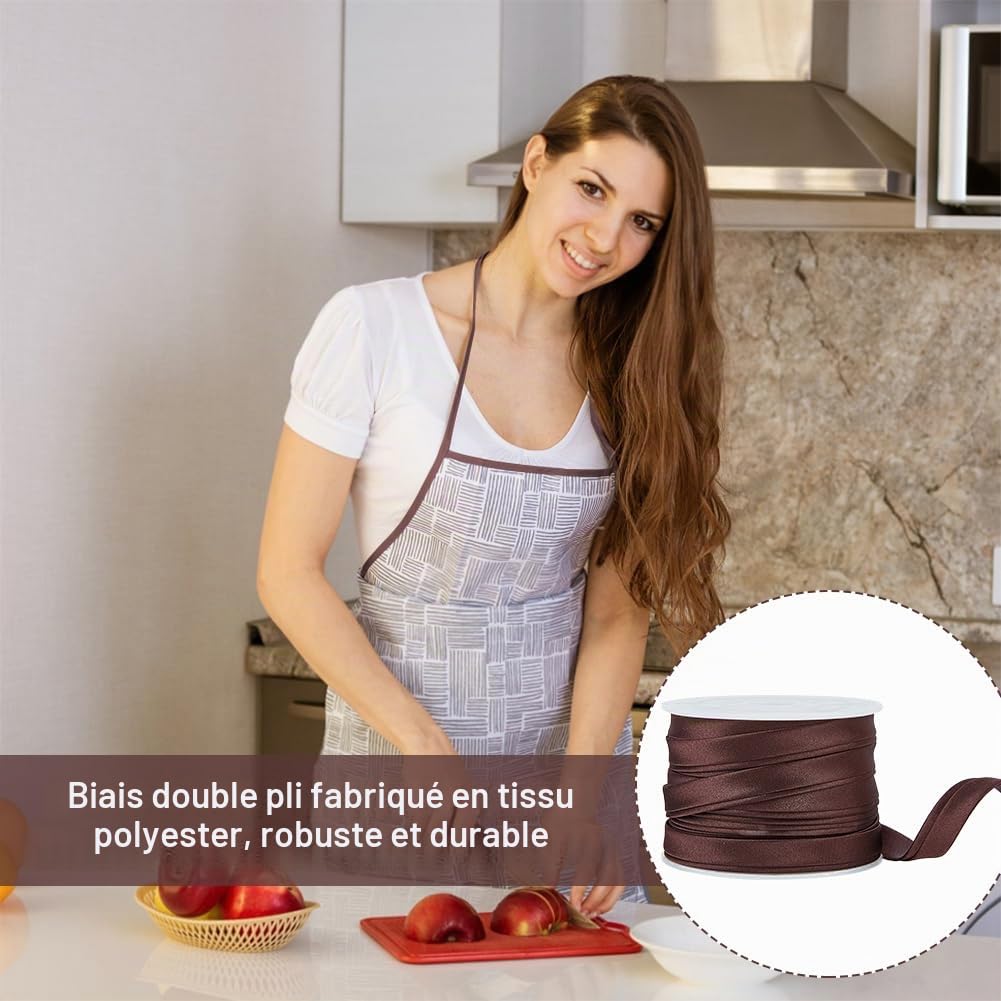 BENECREAT ruban biais satin brun coco 10 mm x 12,5 m