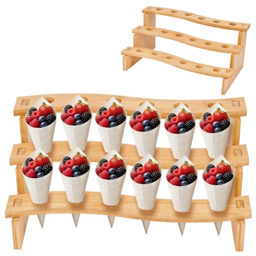BENECREAT Présentoir cornets glace bois bambou 33 cm
