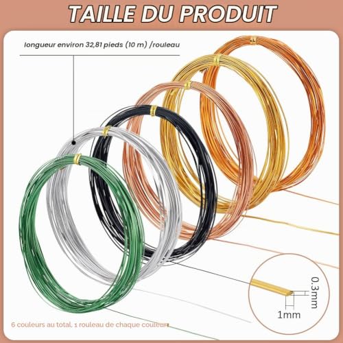 BENECREAT fil aluminium plat bijoux 6 couleurs 60 m