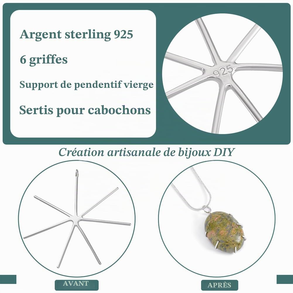 BENECREAT Support pendentif griffe argent 925 lot 6 sertissage
