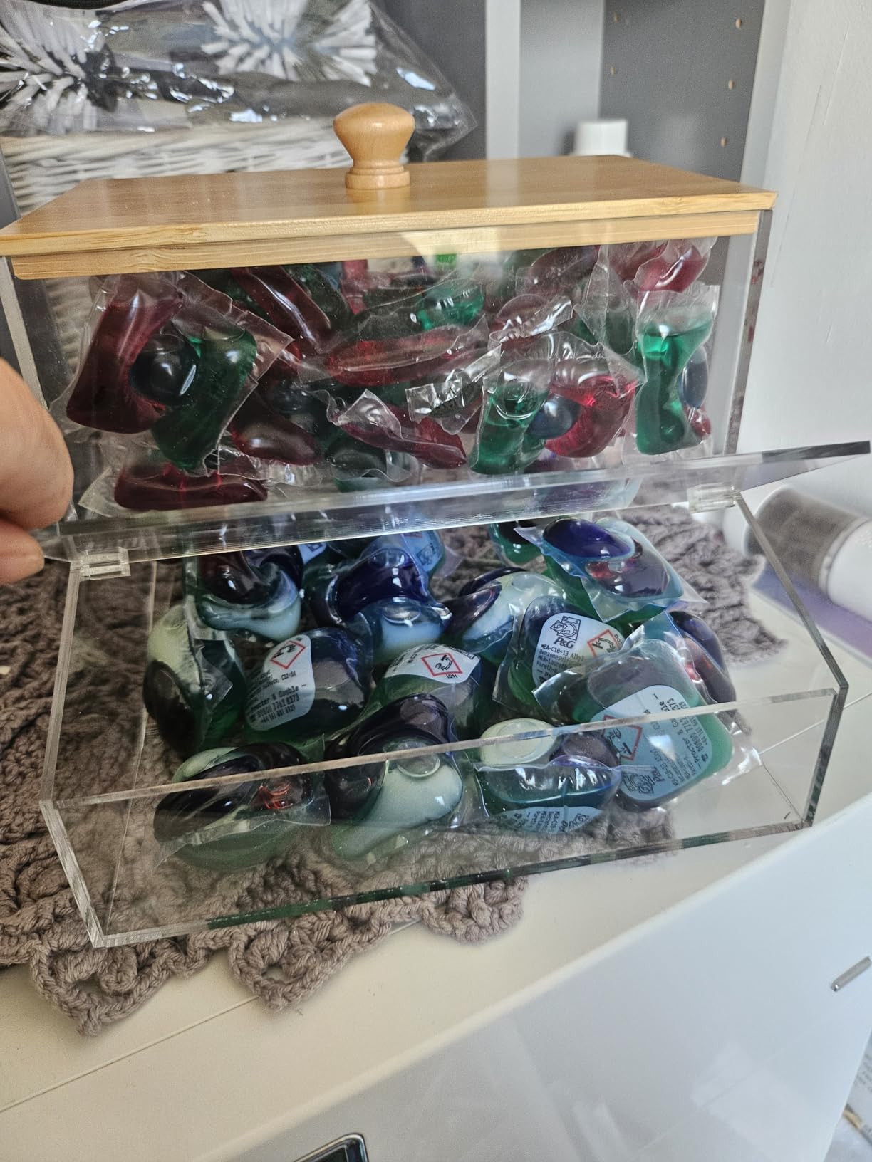 JYPS organisateur lessive acrylique 2 étages avec couvercles