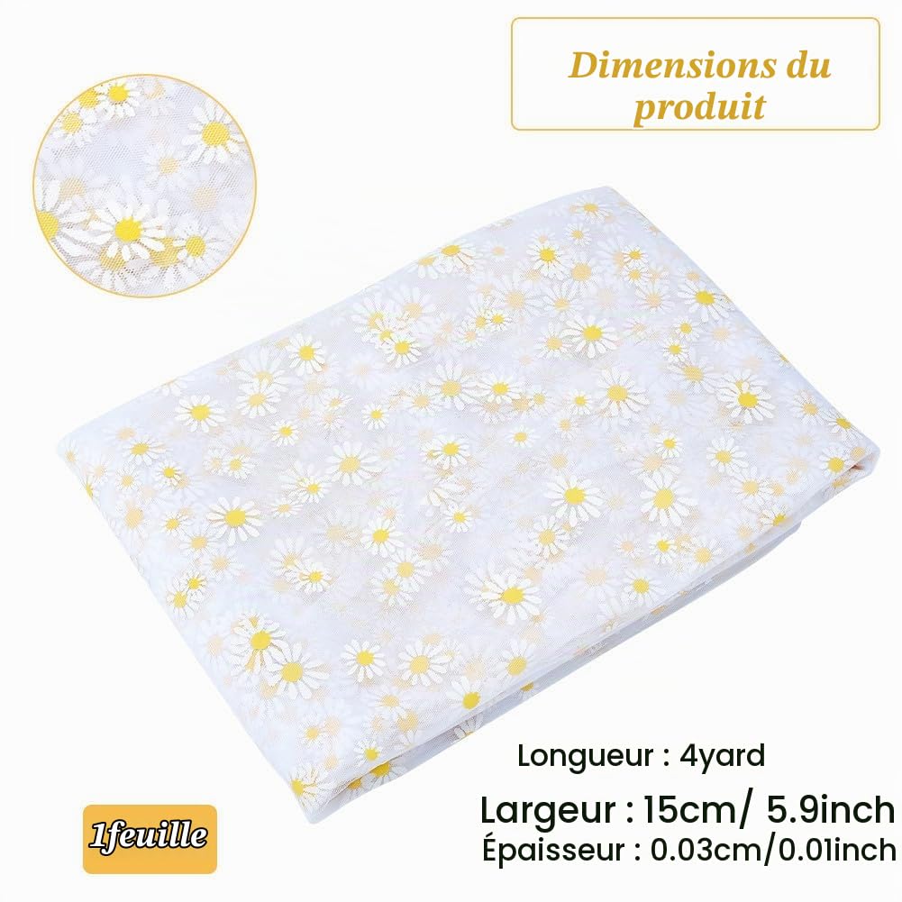 BENECREAT Tulle marguerites blanc 2 m x 3,66 m couture