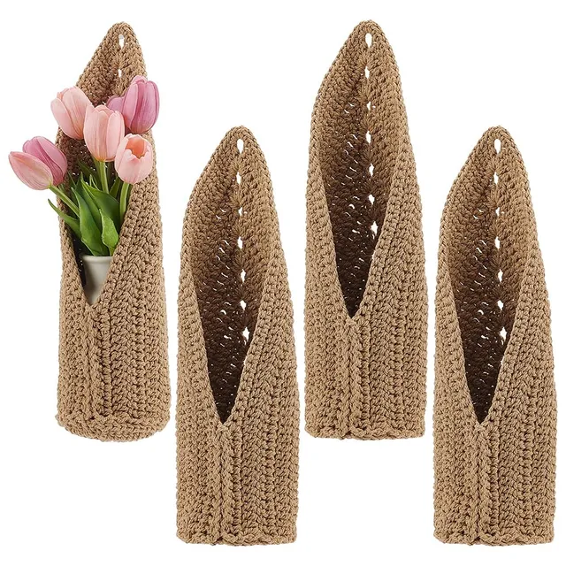 BENECREAT Suspension Macramé Plante Coton Beige Lot de 4