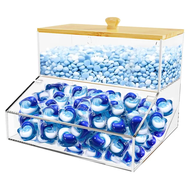 JYPS organisateur lessive acrylique 2 étages avec couvercles