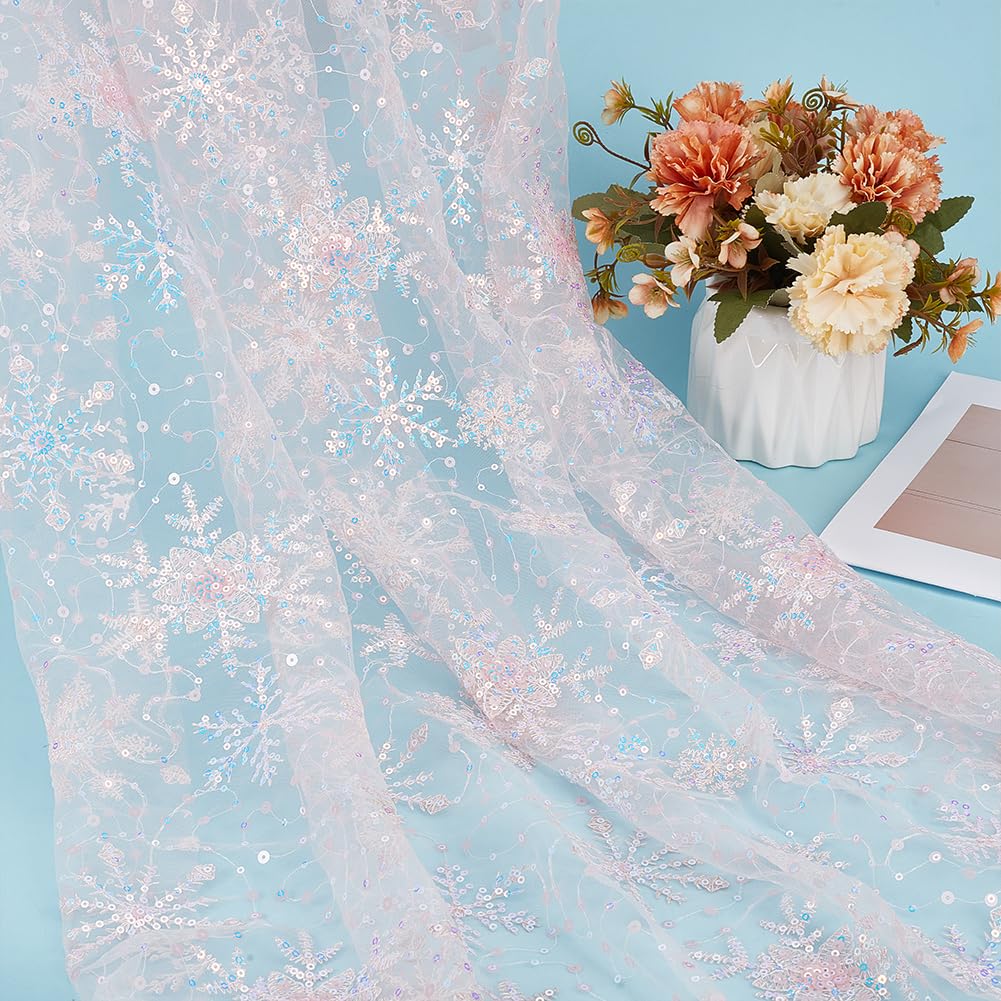 BENECREAT Tissu Tulle Flocon Neige Organza Blanc 91x156cm