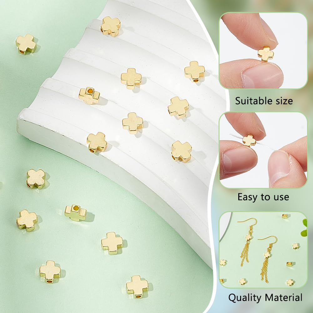 BENECREAT Perles Espaceur Croix Plaqué Or 18K 6x6x2 mm 60 Pcs