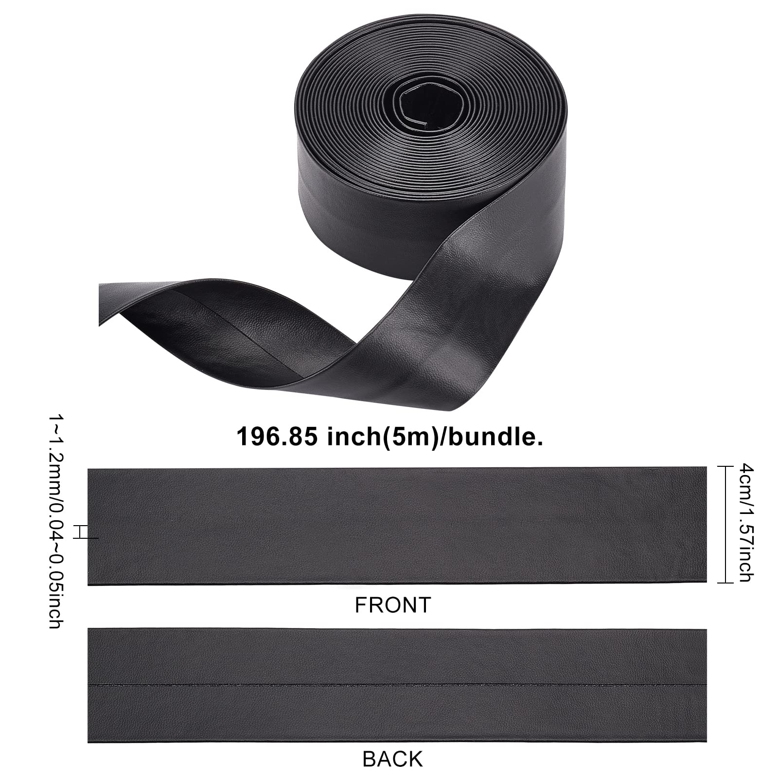 BENECREAT bande similicuir noir 40mm x 5m