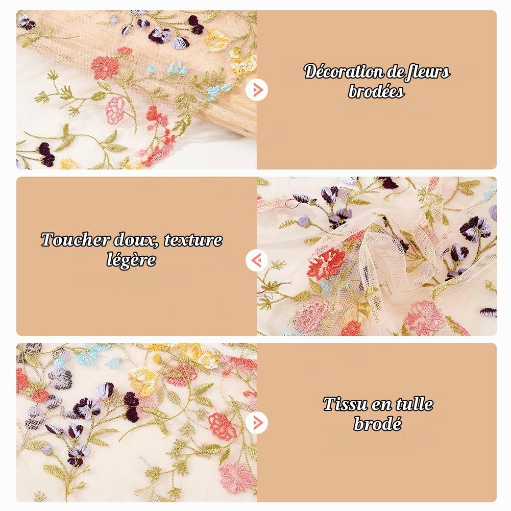 BENECREAT Dentelle Tulle Brodée Florale 1,8m 25cm