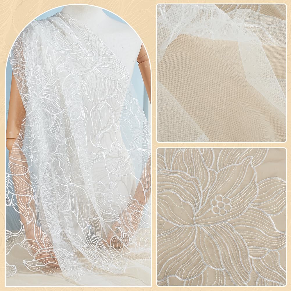 BENECREAT Tissu Dentelle Florale Blanc 90x164 cm Tulle
