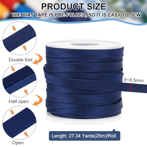 BENECREAT Biais Satiné Bleu Prusse 8,5mm 25m double pli