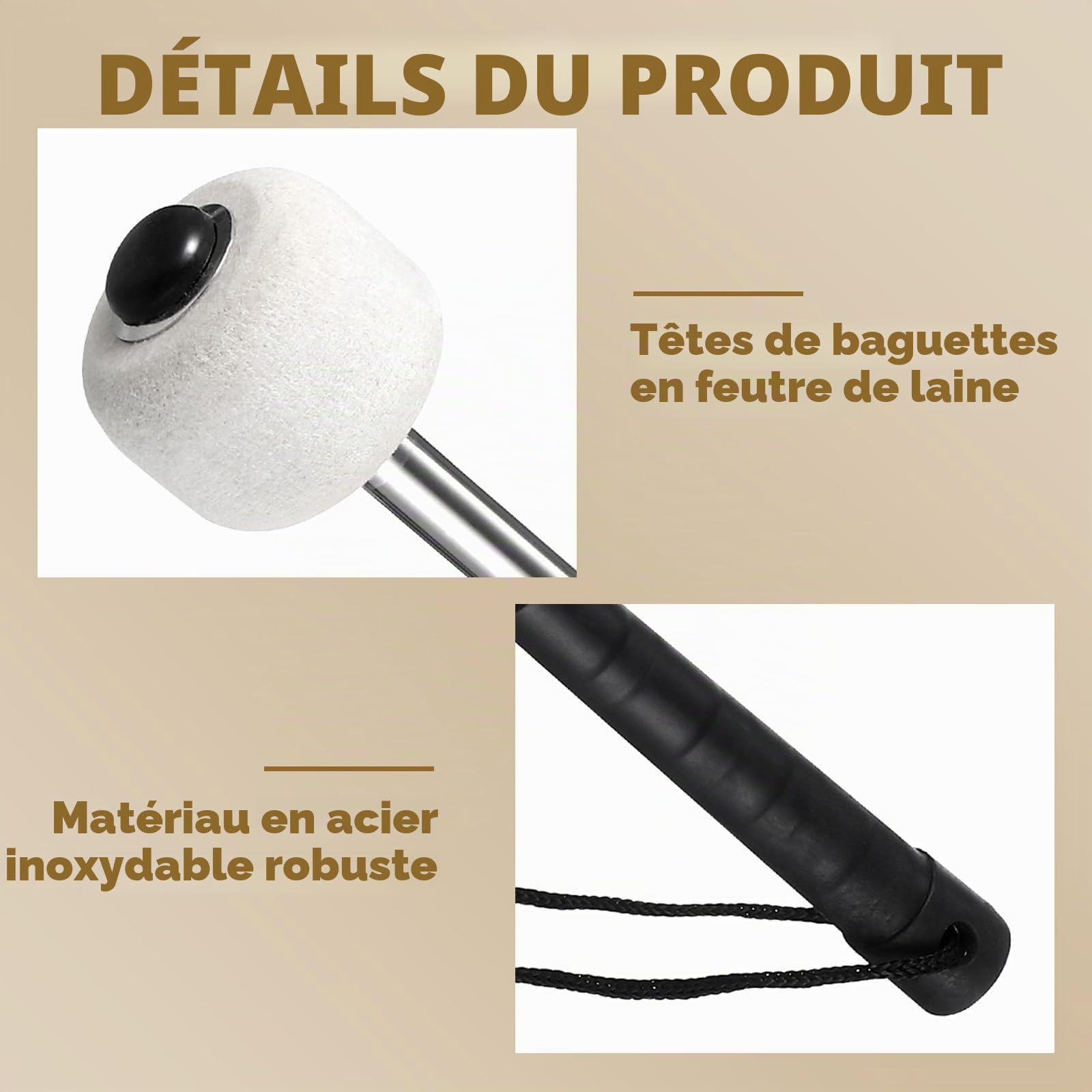 ROSENICE maillet grosse caisse feutre inox 31 cm