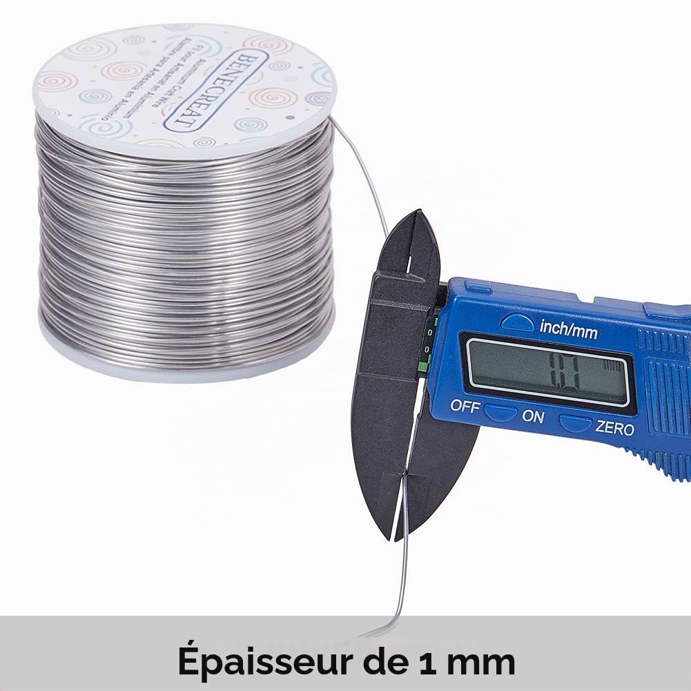 Benecreat Fil Aluminium Bijoux 1 mm 150 m Couleur