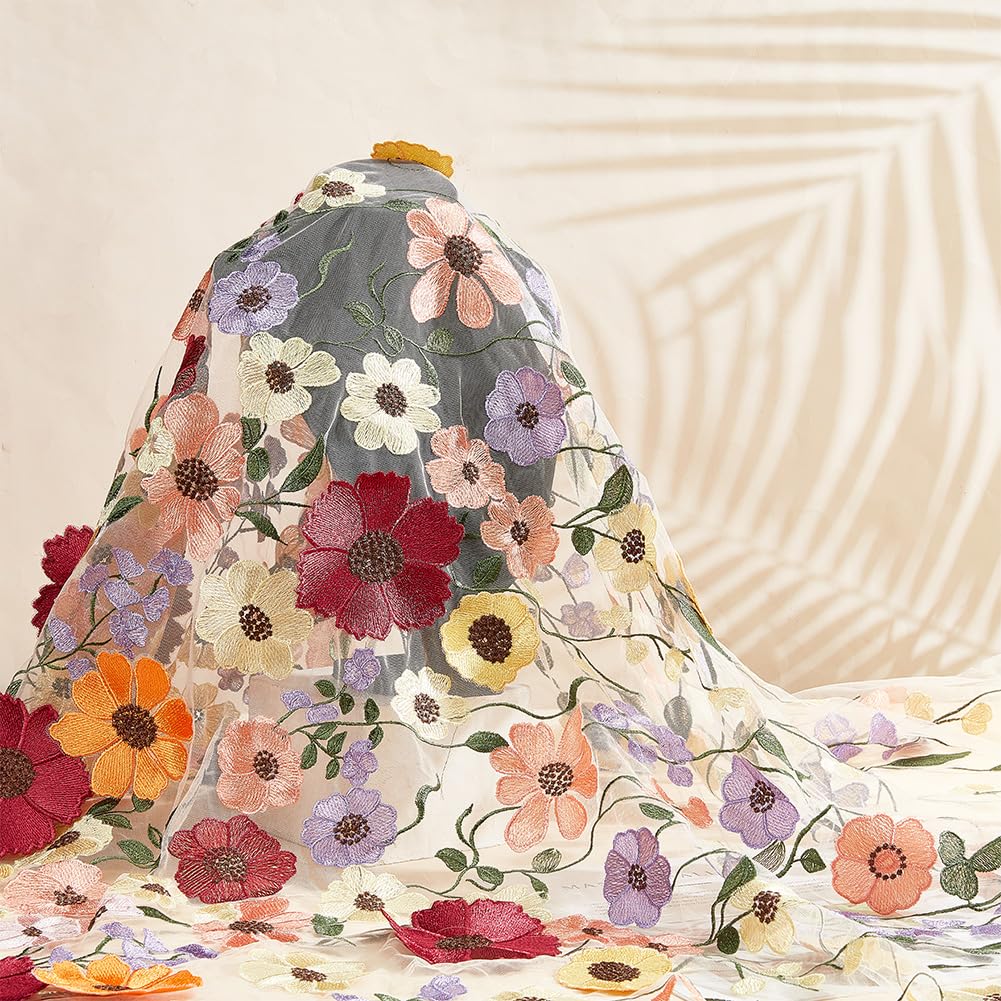BENECREAT Tissu Dentelle Fleurs Brodées 3D 140 cm Mariage