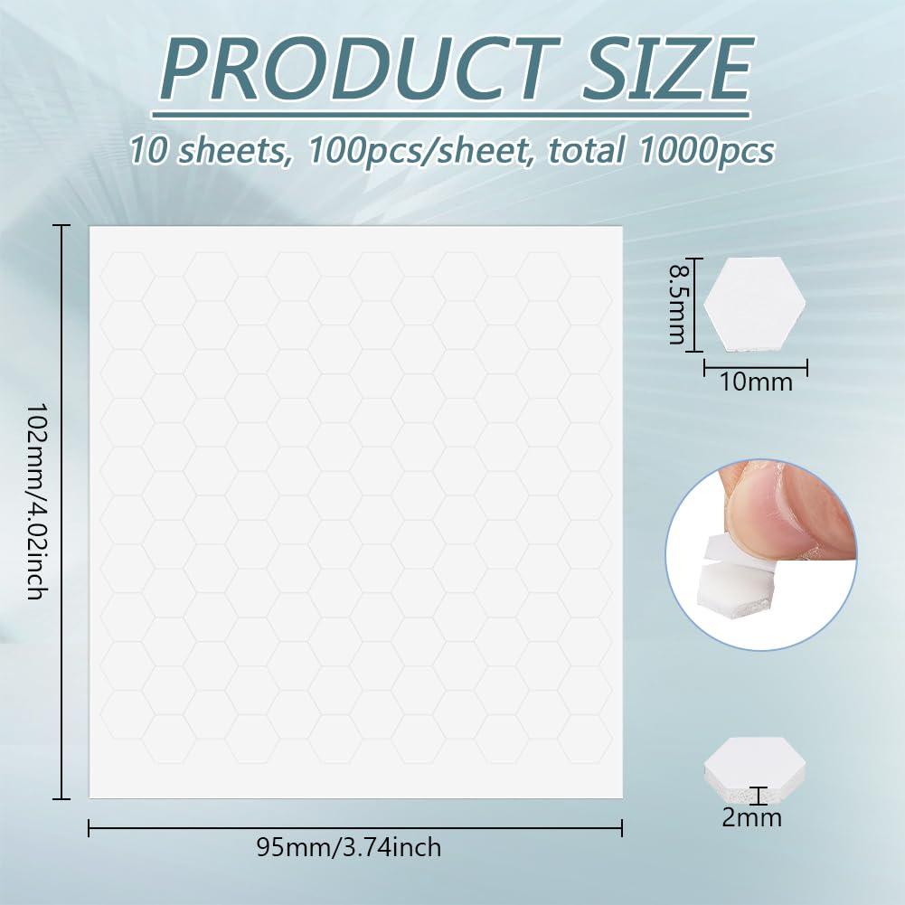 BENECREAT Pastilles mousse 3D adhésives 1000 pcs 10x8,5 mm
