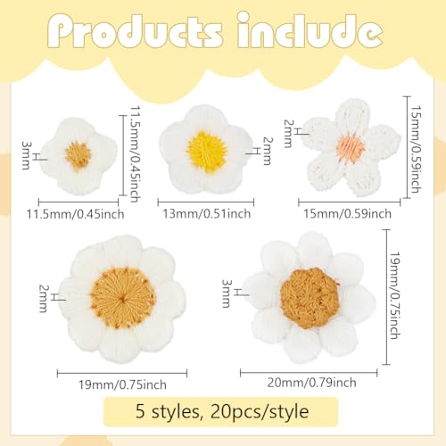 BENECREAT Patchs Marguerites Broderie x100 11,5-20mm 5 Tailles