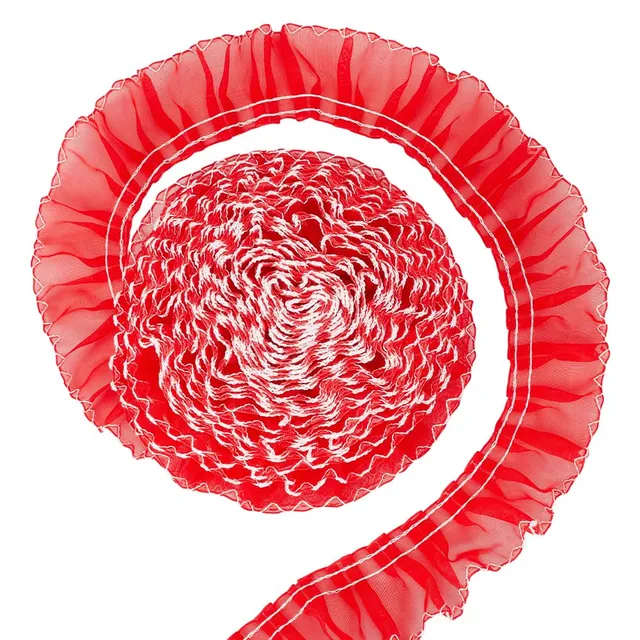 BENECREAT Ruban Dentelle Plissée Rouge 7,3 m 40 mm Polyester
