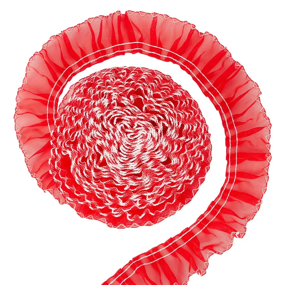 BENECREAT Ruban Dentelle Plissée Rouge 7,3 m 40 mm Polyester