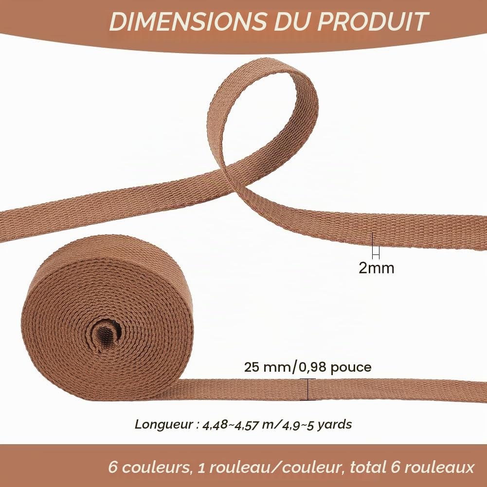 BENECREAT Sangles polyester 25mm gris 6 rouleaux 30m