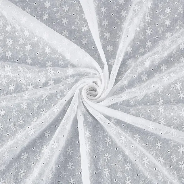 BENECREAT Tissu Dentelle Petite Fleur Unie Blanc 130x91cm
