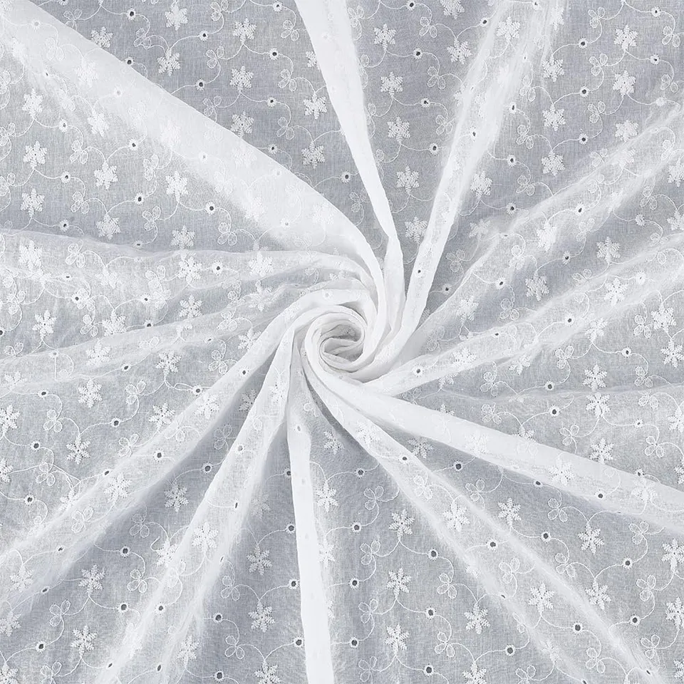 BENECREAT Tissu Dentelle Petite Fleur Unie Blanc 130x91cm