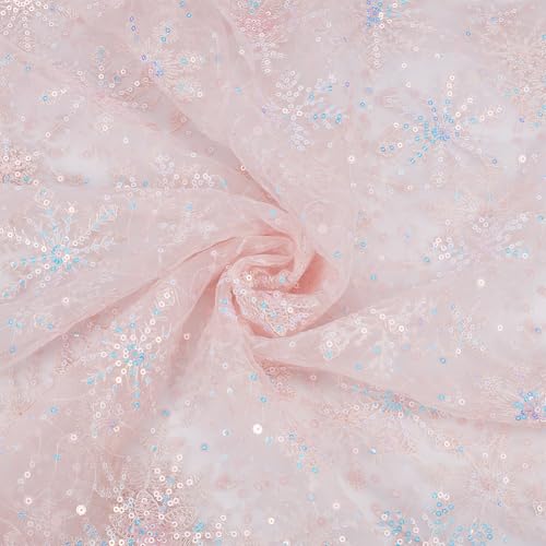 BENECREAT Tissu Tulle Flocon Neige Organza Blanc 91x156cm