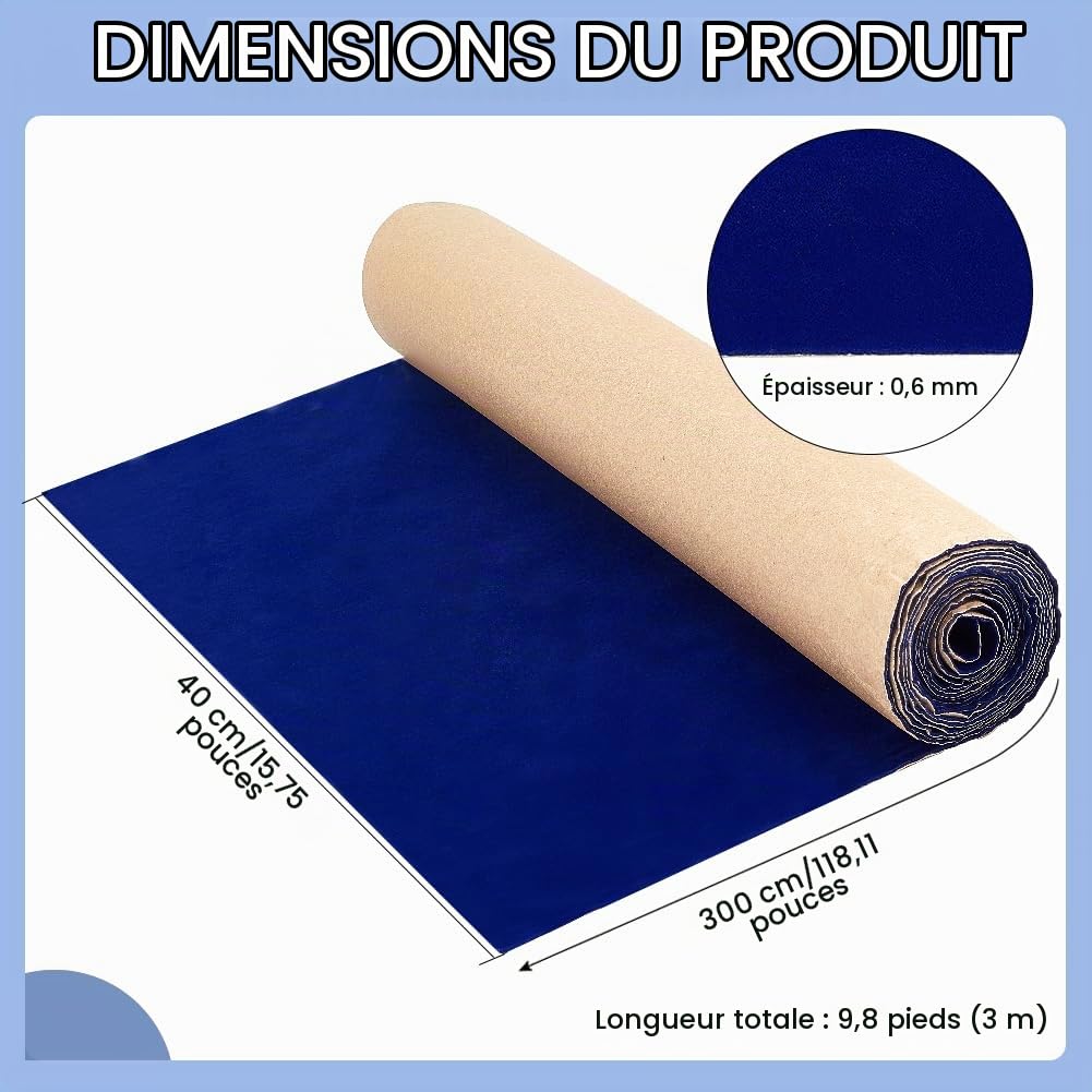 BENECREAT rouleau velours adhésif bleu foncé 40 cm x 3 m