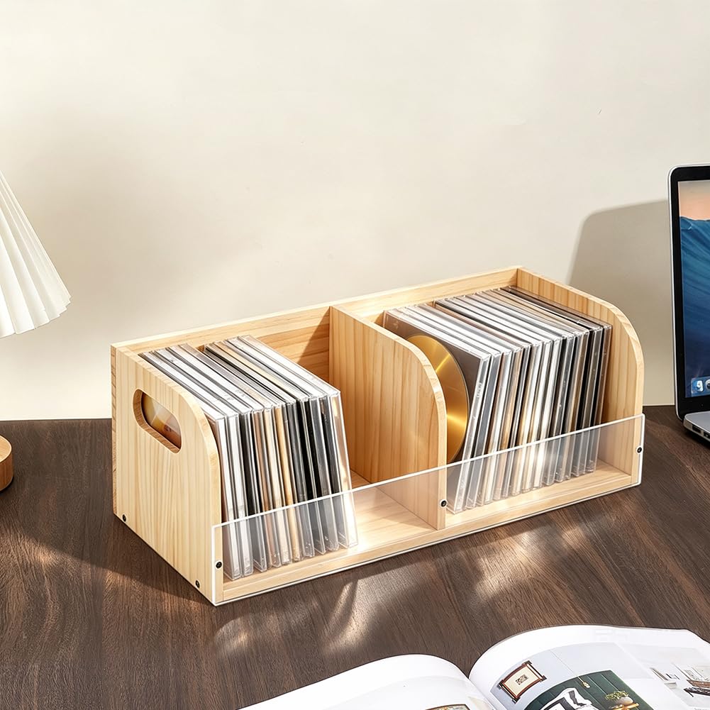 BENECREAT Porte CD bureau bois acrylique 40,1cm rangement DVD