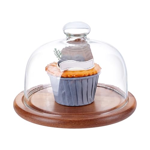 BENECREAT Présentoir à Gâteau Bois 16 cm Dôme Verre
