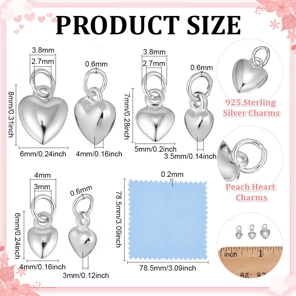BENECREAT 925 Breloques Cœur Argent 6 Pièces 3D