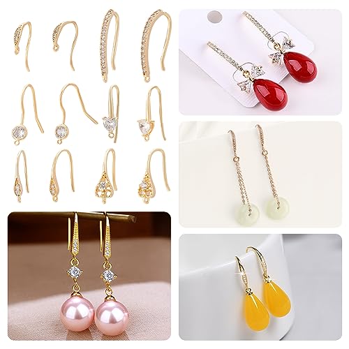 BENECREAT Crochets boucles d’oreilles strass or 18K 12 pcs