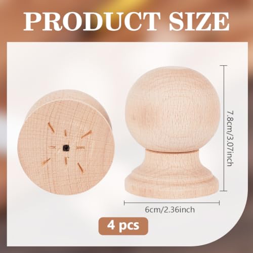BENECREAT Pommeau bois hêtre brut 78x60mm lot de 4