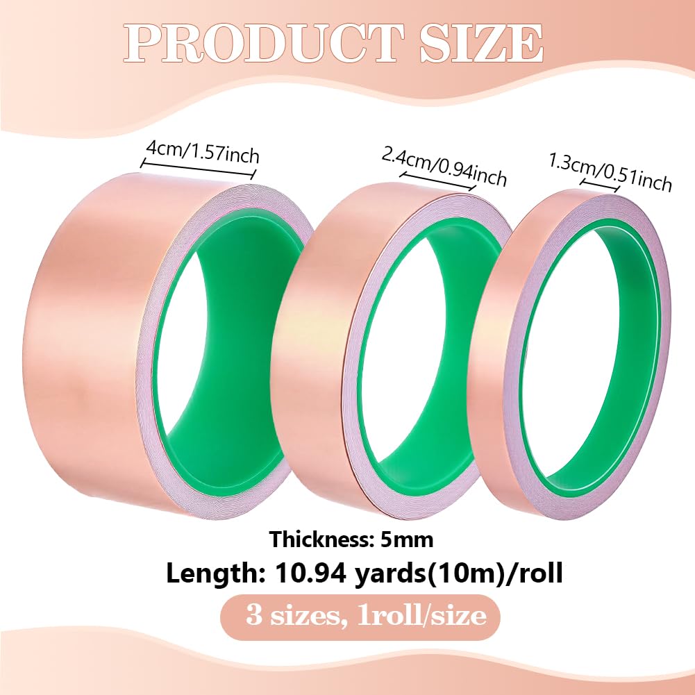 BENECREAT ruban cuivre adhésif 10 m 3 largeurs x3