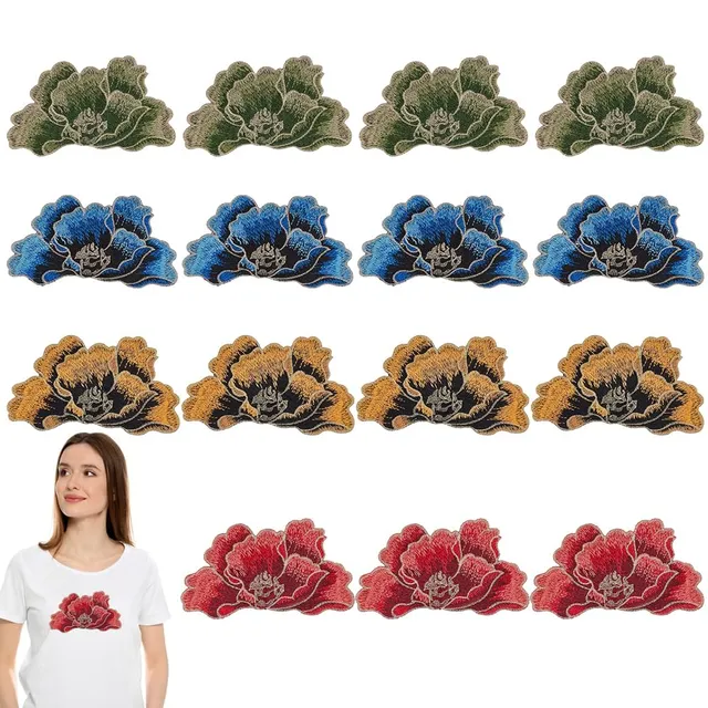 BENECREAT Appliques florales brodées pivoines 8 paires