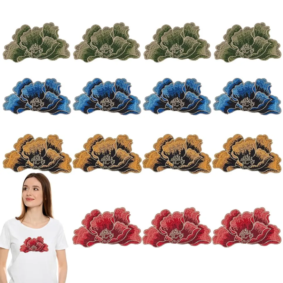 BENECREAT Appliques florales brodées pivoines 8 paires