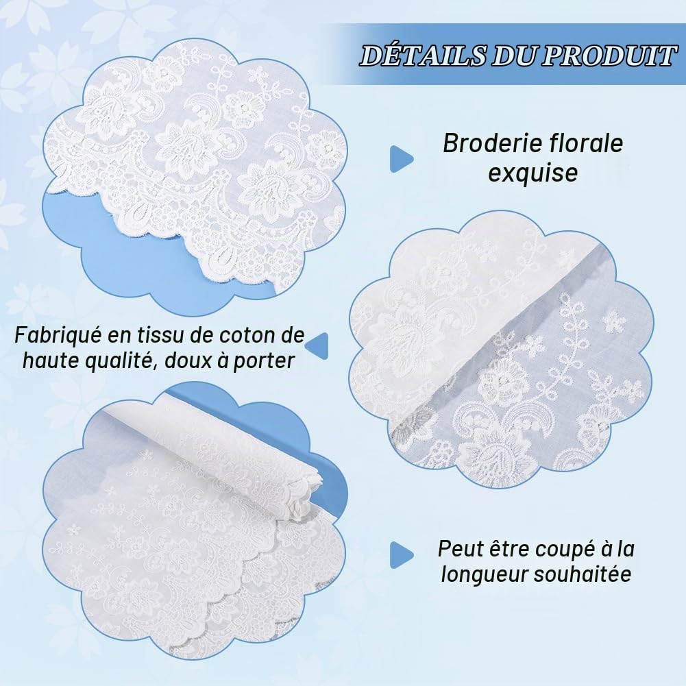BENECREAT Ruban dentelle coton blanche 2,7m 220mm festonnée