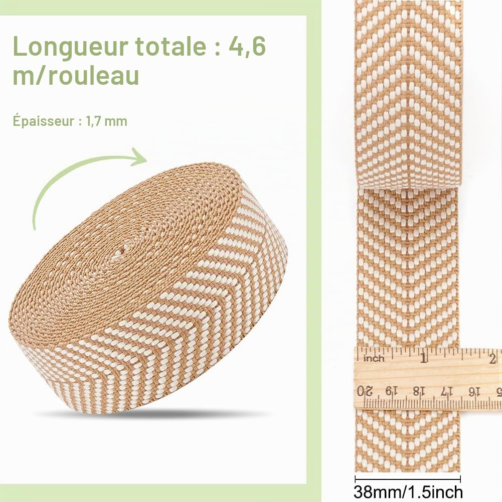 BENECREAT sangle coton bois 38mm 4,6m anses sac