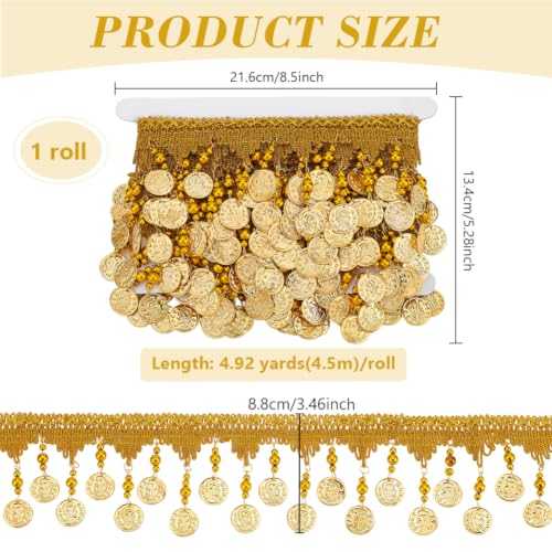 BENECREAT Frange Sequins Pièce Or 88mm x 4,5m couture