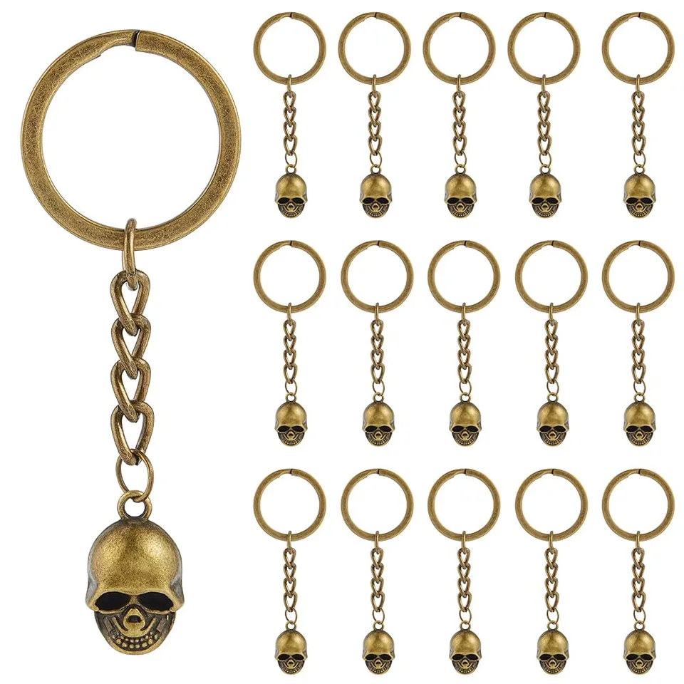BENECREAT porte-clés crâne bronze antique 70 mm lot de 16