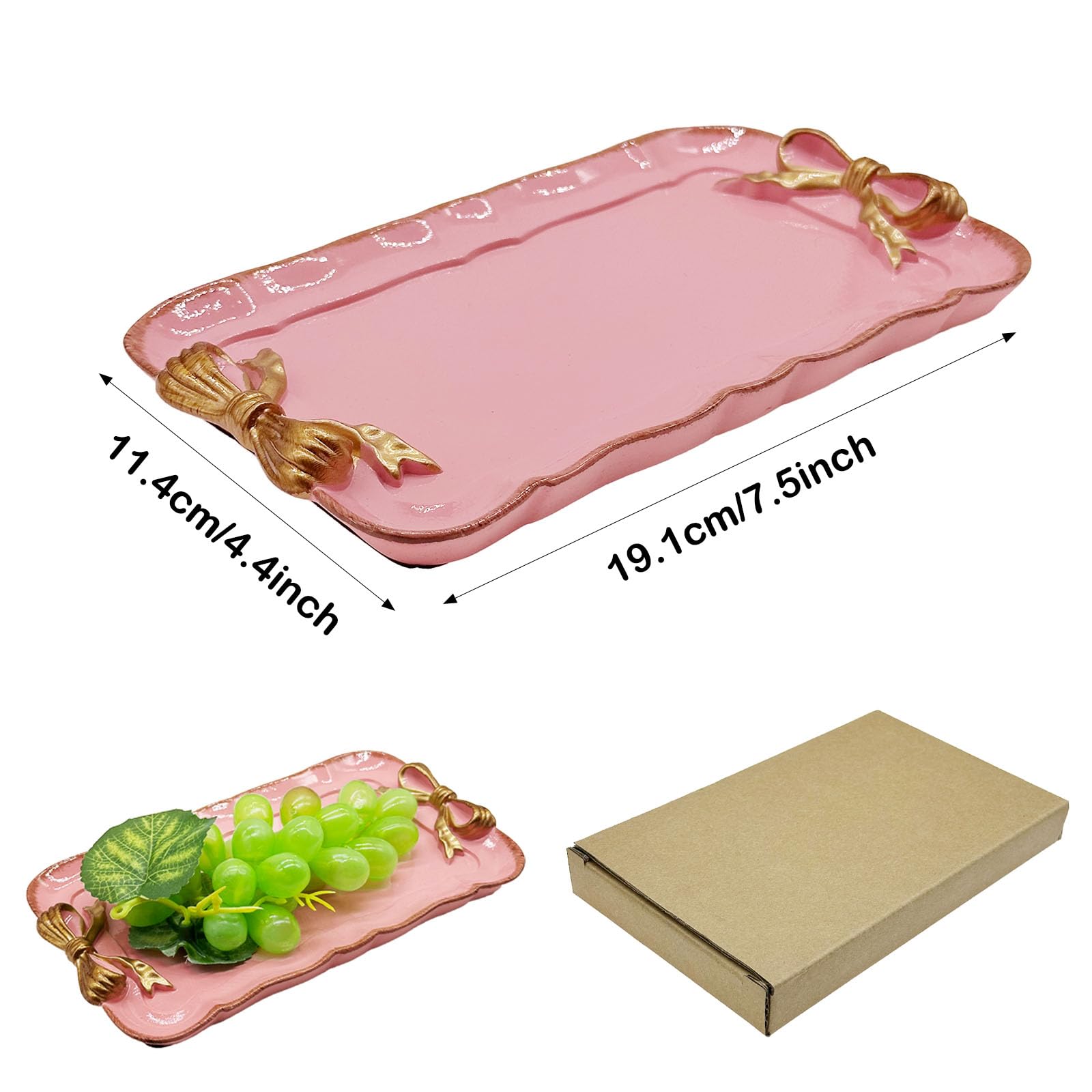 Cayway Plateau Résine Vintage Rectangle Rose Nœud