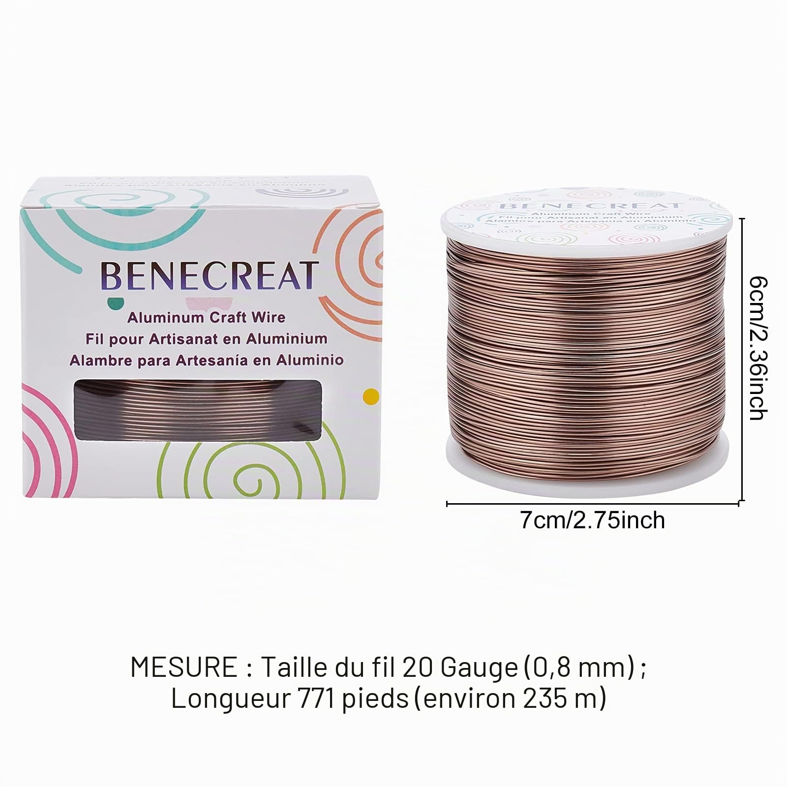BENECREAT fil aluminium 0,8mm brun noix coco 235m mat