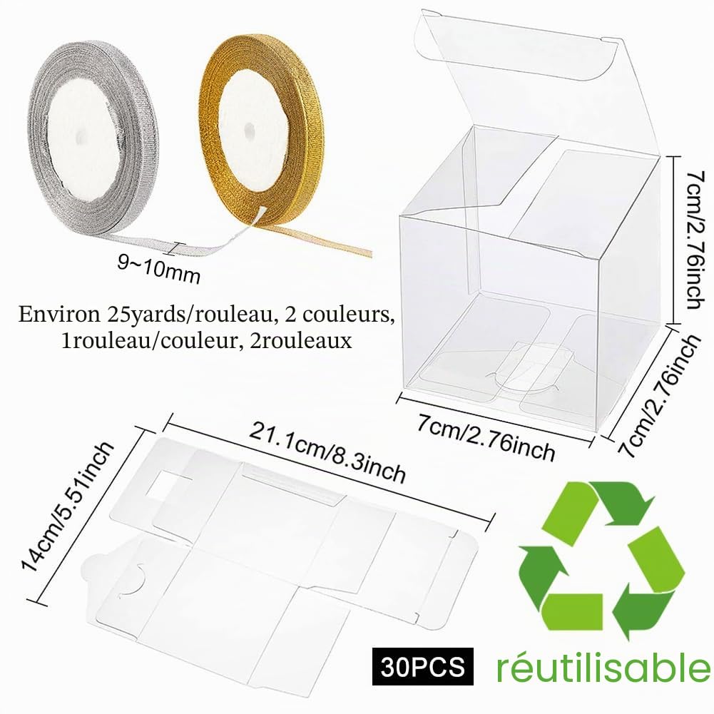 BENECREAT boîtes cube PVC transparentes 7cm lot 30