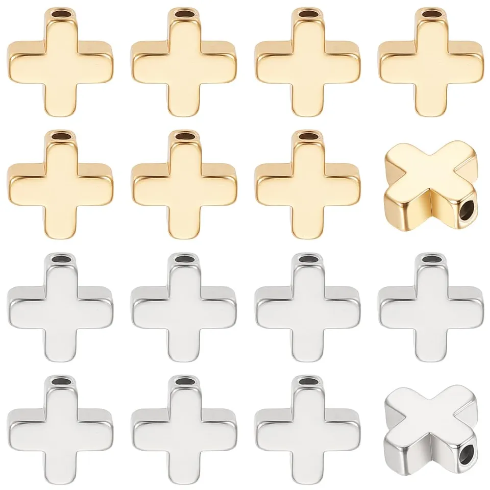 BENECREAT Perles Croix Laiton 8mm 60pcs doré platiné