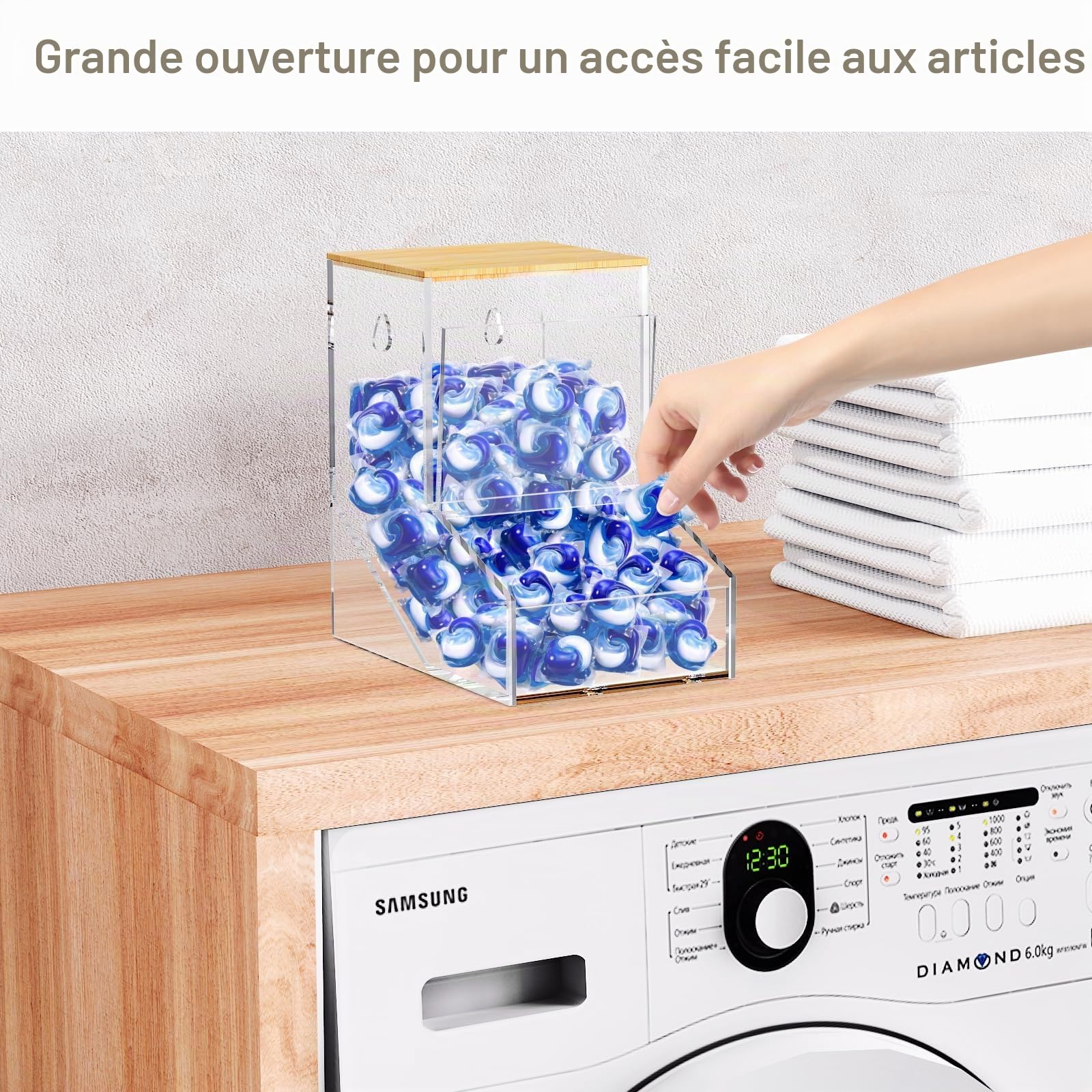 JYPS Boîte Lessive Acrylique Trapèze XL Transparente Couvercle