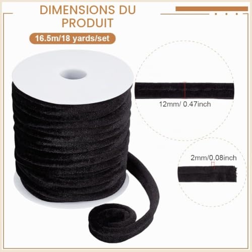 BENECREAT biais passepoil velours noir 12mm 16,4m