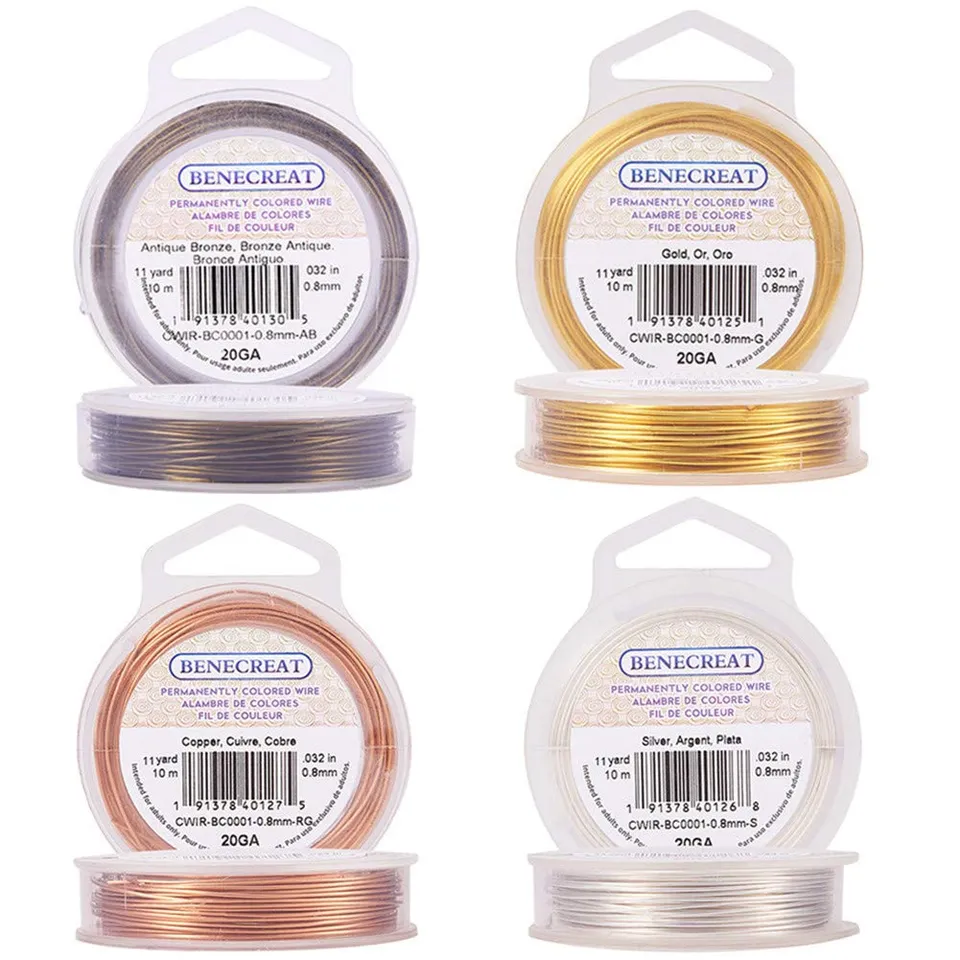 Benecreat Fil Bijoux Cuivre 0,8 mm 4 Couleurs 10 m