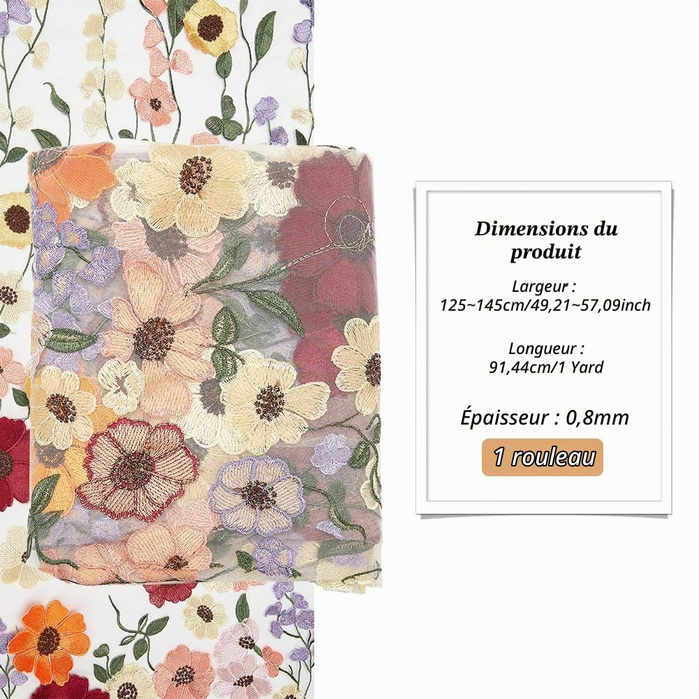 BENECREAT Tissu Dentelle Fleurs Brodées 3D 140 cm Mariage