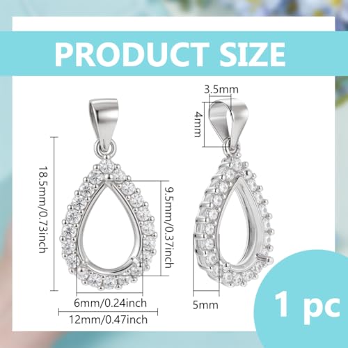 BENECREAT Pendentif goutte argent 925 zircons platine 9.5x6mm
