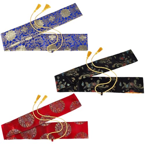 BENECREAT Etuis katana soie 132cm bleu noir rouge lot 3
