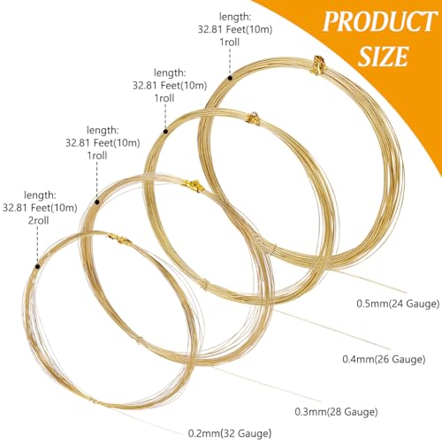 BENECREAT Fil Laiton Doré 50m 0.2-0.5mm 5 Rouleaux Poli