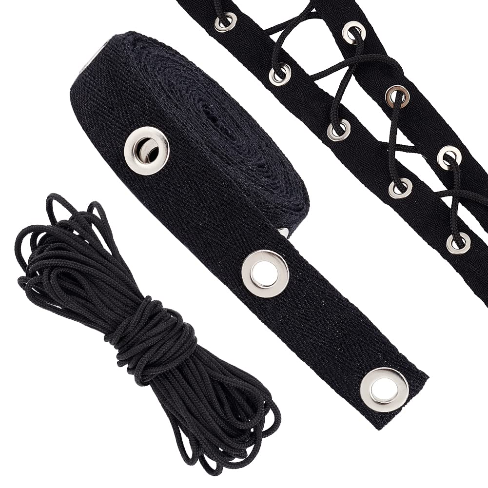 BENECREAT Ruban à Oeillets Coton Noir 5,5 m 25 mm 8 mm